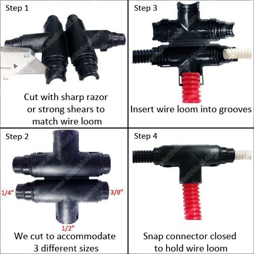 Electriduct Universal Wire Loom Tees/T Connectors (Small) Fits 1/4'' To 1/2'' Tubing - 5 Pack