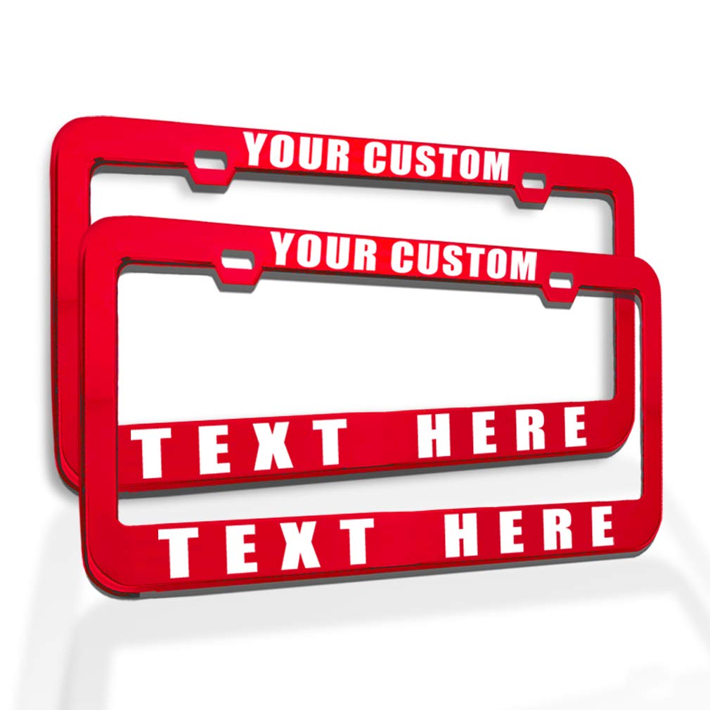 Custom License Plate Frame Custom Personalized Text Funny Metal Cute Car Accessories License Plate Holder Red 2 Holes Set Of 2
