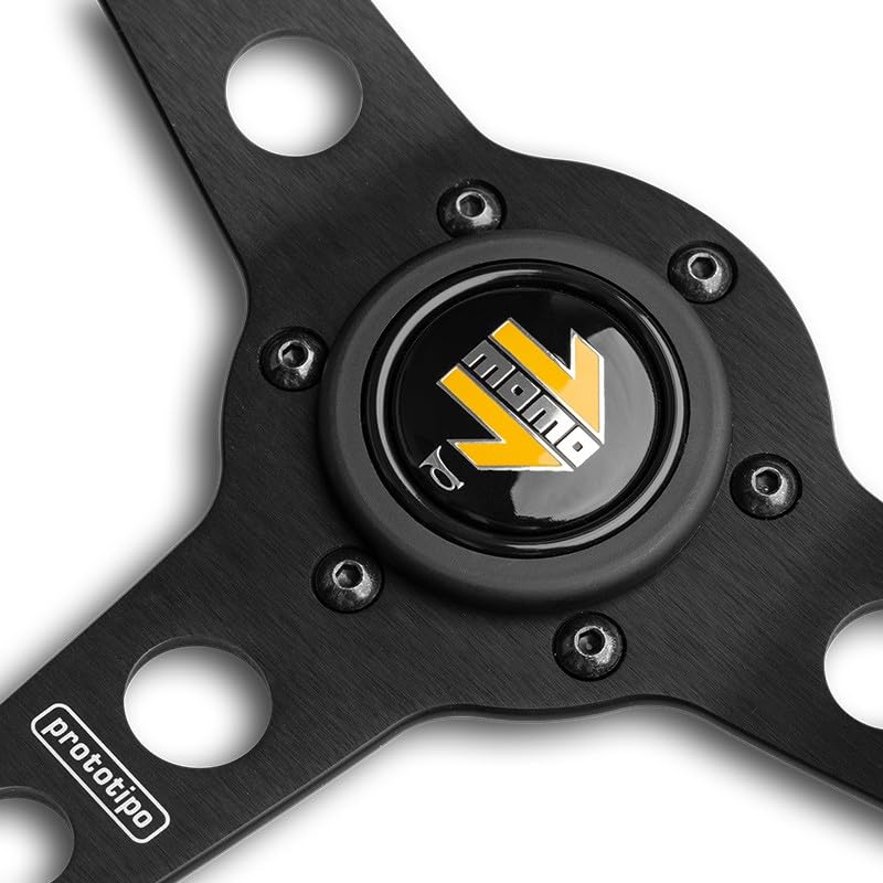 MOMO Motorsport Prototipo Steering Wheel Black Leather Grip Black Anodized Spoke White Stitching 350mm - PRO35BK2B
