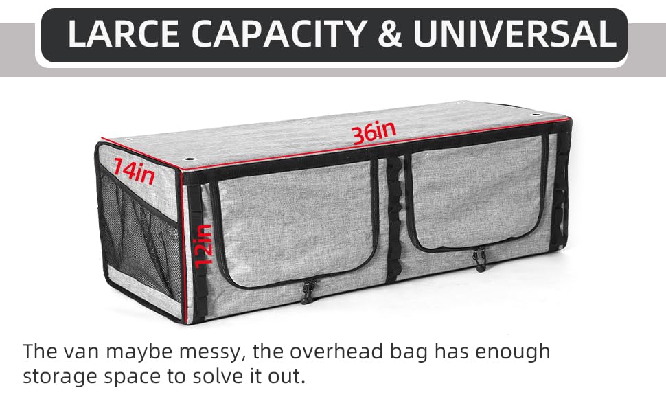 BKICKI RV Overhead Soft-Sided Storage Cabinet, 36" Grey, for Mercedes-Benz Sprinter & Ford Transit, Model RV-SPRINTER-BAG-36