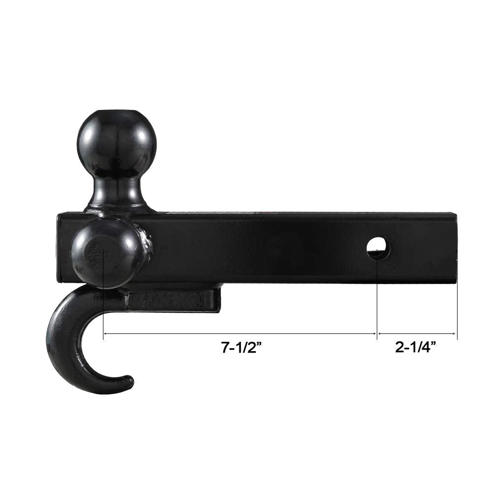 Towever 84181P Towever Class 3/4 Trailer Hitch 2 Inch Ball Hitch With Hook (Black, Hollow Shank), For Pickup Truck Hitch Receiver Pin And Clip Included
