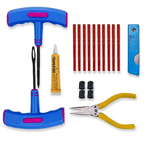 Amiciauto Puncture Repair Kit With Rubberized AntiSlip Hand Tools For Better Grip, Cars And Bike, Tubeless Tyre Repair Emergenc