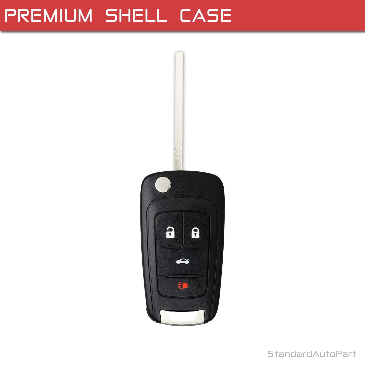 StandardAutoPart 4 Button Flip Key fob case Compatible with Chevy Cruze Equinox Sonic Malibu Impala Camaro Terrain Lacrosse Rega