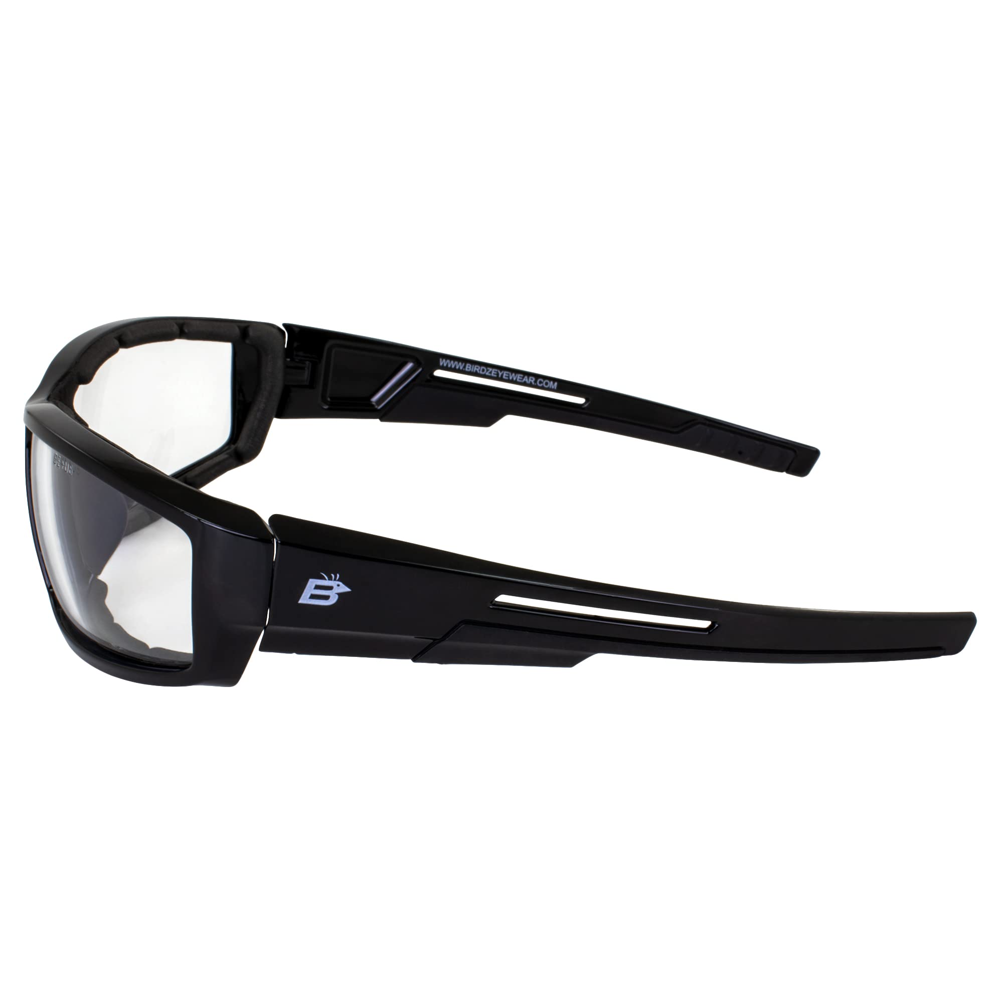 Birdz Eyewear Swoop Anti-Fog Padded Motorcycle Sunglasses Riding Glasses Black Frame Lenses for Day & Night ANSI Z87 .1 (Clear/S