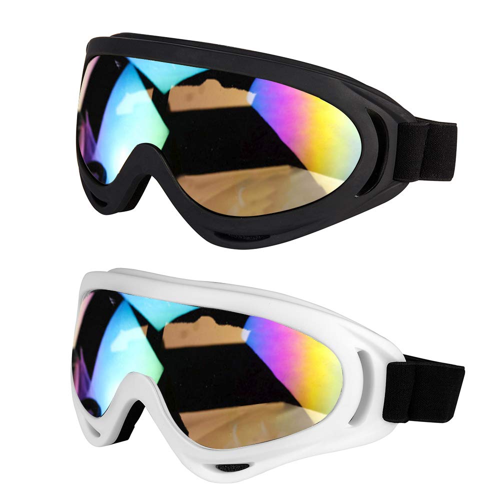 Ljdj Ski Goggles Motorcycle Goggles - Snowboard Glasses Set Of 2 - Dirt Bike Atv Motocross Anti-Uv Adjustable Riding Offroad Pro