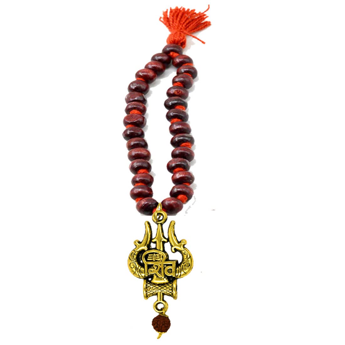 AFH Lord Shiv Trishul Damru Shiv Symbols Rudraksha Gold Brass Stainless Steel Car Mirror Charm Decorative Hanging Ornament Dream