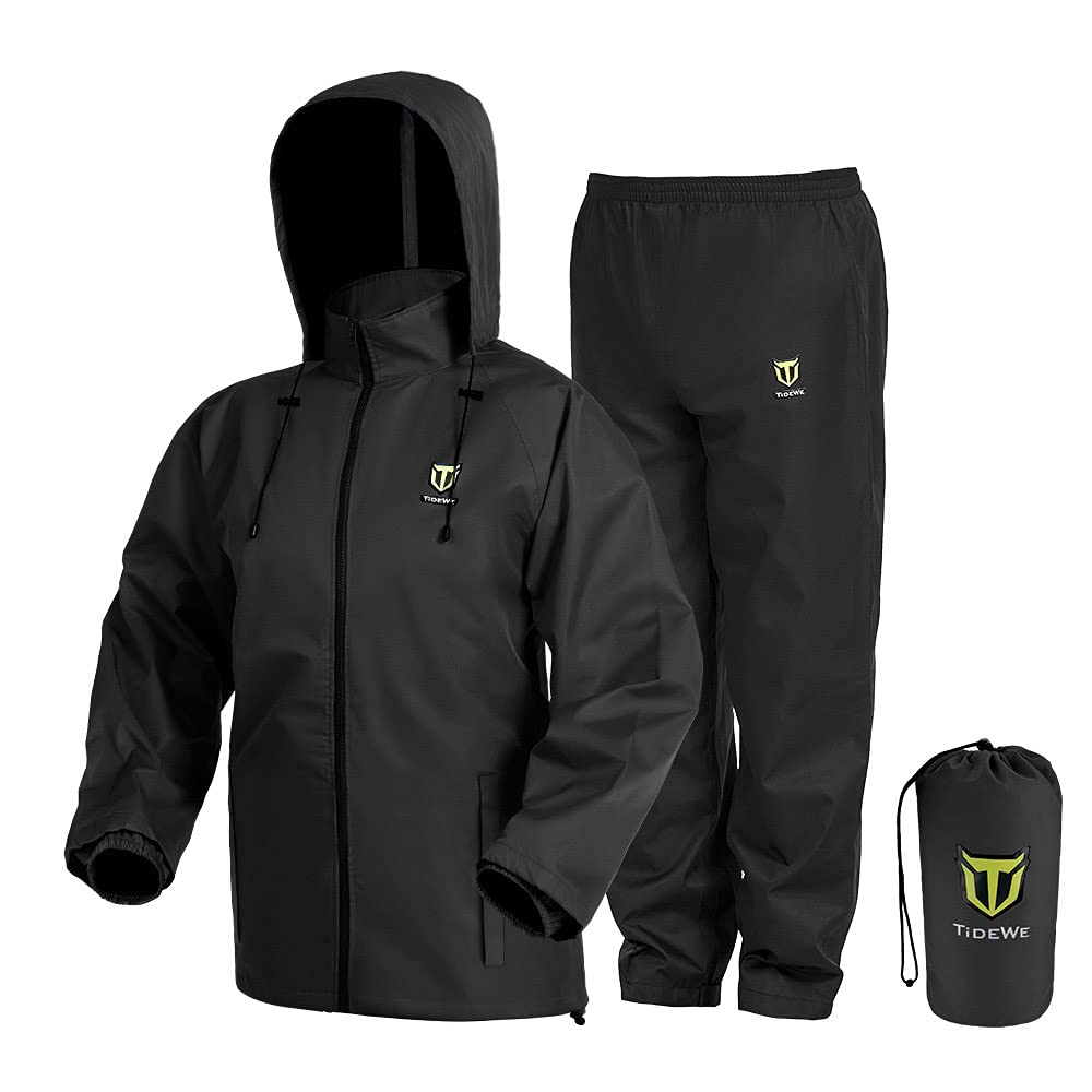 TIDEWE Rain Suit - Waterproof Breathable Lightweight Rainwear, Black, XXL, Polyester & Non-woven, Model RS002-BK-XXL-NEW