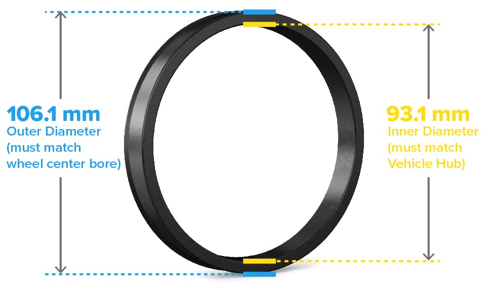 Hubcentric Rings (Pack Of 4) - 93.1Mm Id To 106.1Mm Od - Black Poly Carbon Plastic Hubrings Hub - Only Works On 93.1Mm Vehicle Hubs And 106.1Mm Wheel Centerbore