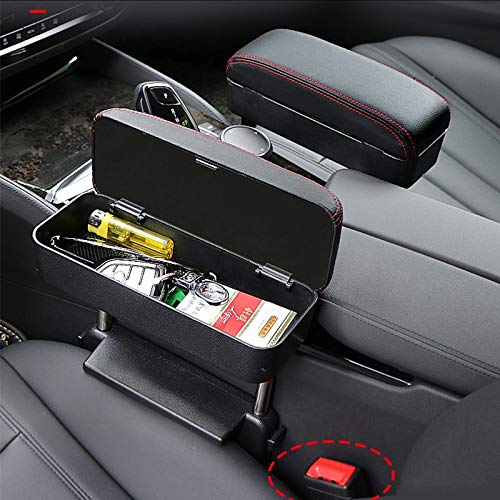 Jeyoda Car Armrest Box Adjustable Pad Refit Car Central Lift Armres Storage Organizer Box Arm Rest(Black White Line)