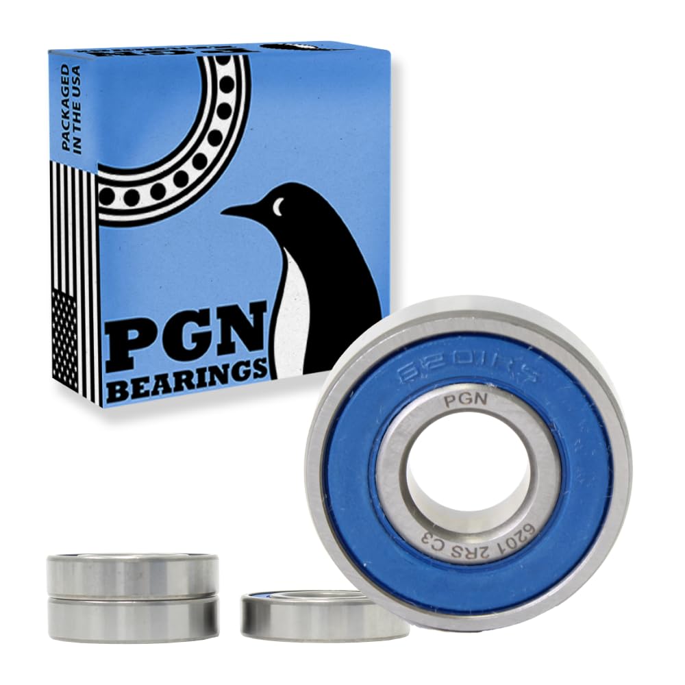 Pgn (4 Pack) 6201-2Rs Bearing - Lubricated Chrome Steel Sealed Ball Bearing - 12X32X10Mm Bearings With Rubber Seal & High Rpm Su