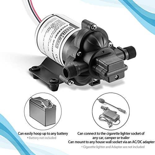 Wassermann 12V Self-Priming RV Water Pressure Pump 4.0GPM 45PSI, Black/Grey, Model WDPC