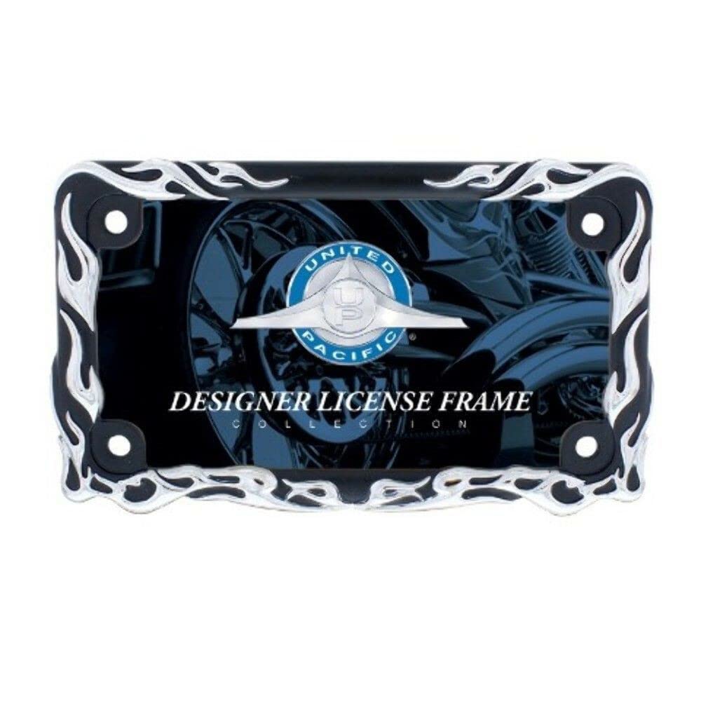 United Pacific 50129 Die-Cast Black w/Chrome Tribal Flame License Plate Frame Holder for Motorcycles, Motorcycle Accessories - 1