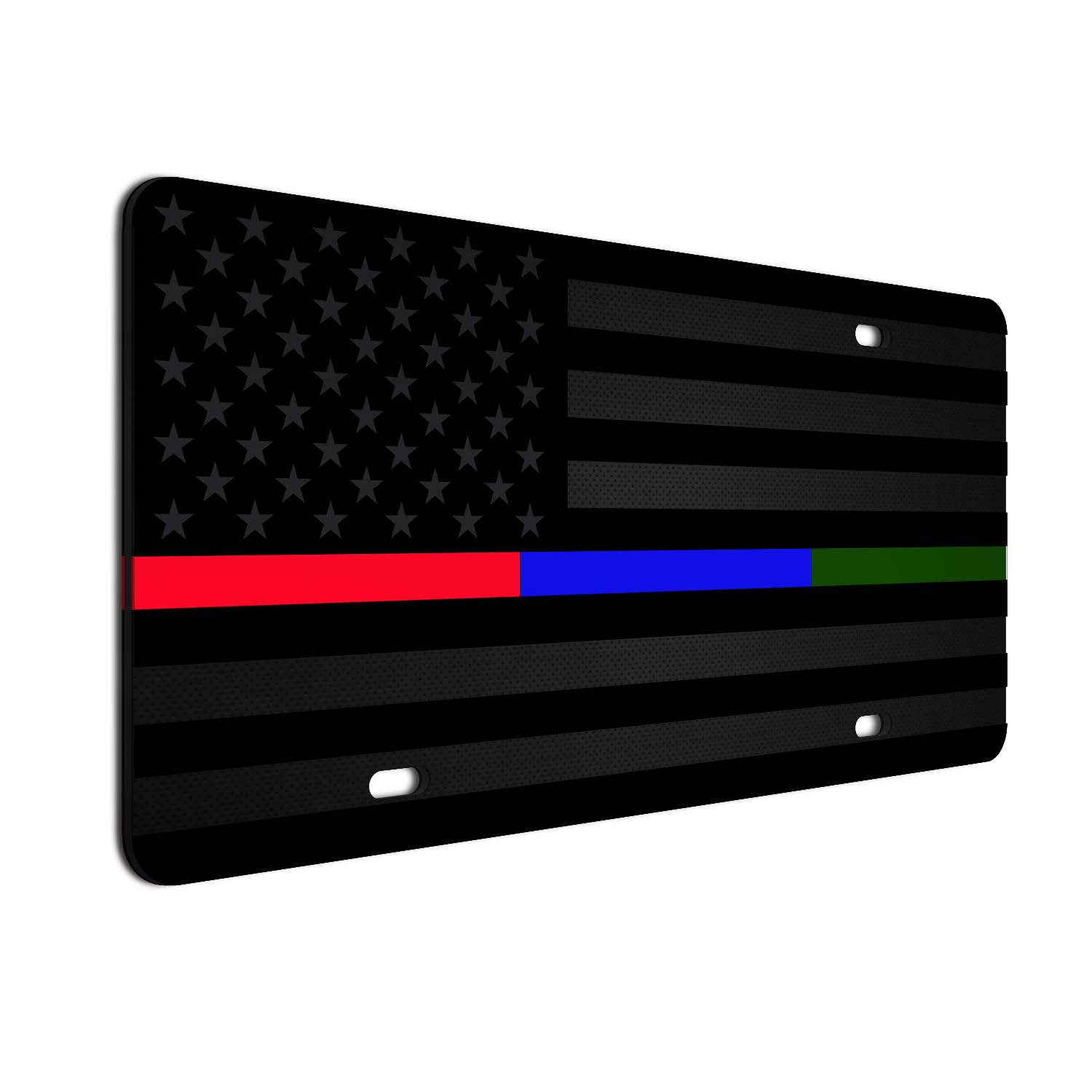 Jass Graphix Thin Blue Line Thin Red Line Thin Green Line Nearly Invisible American Flag License Plate Matte Black On 1/8'' Blac