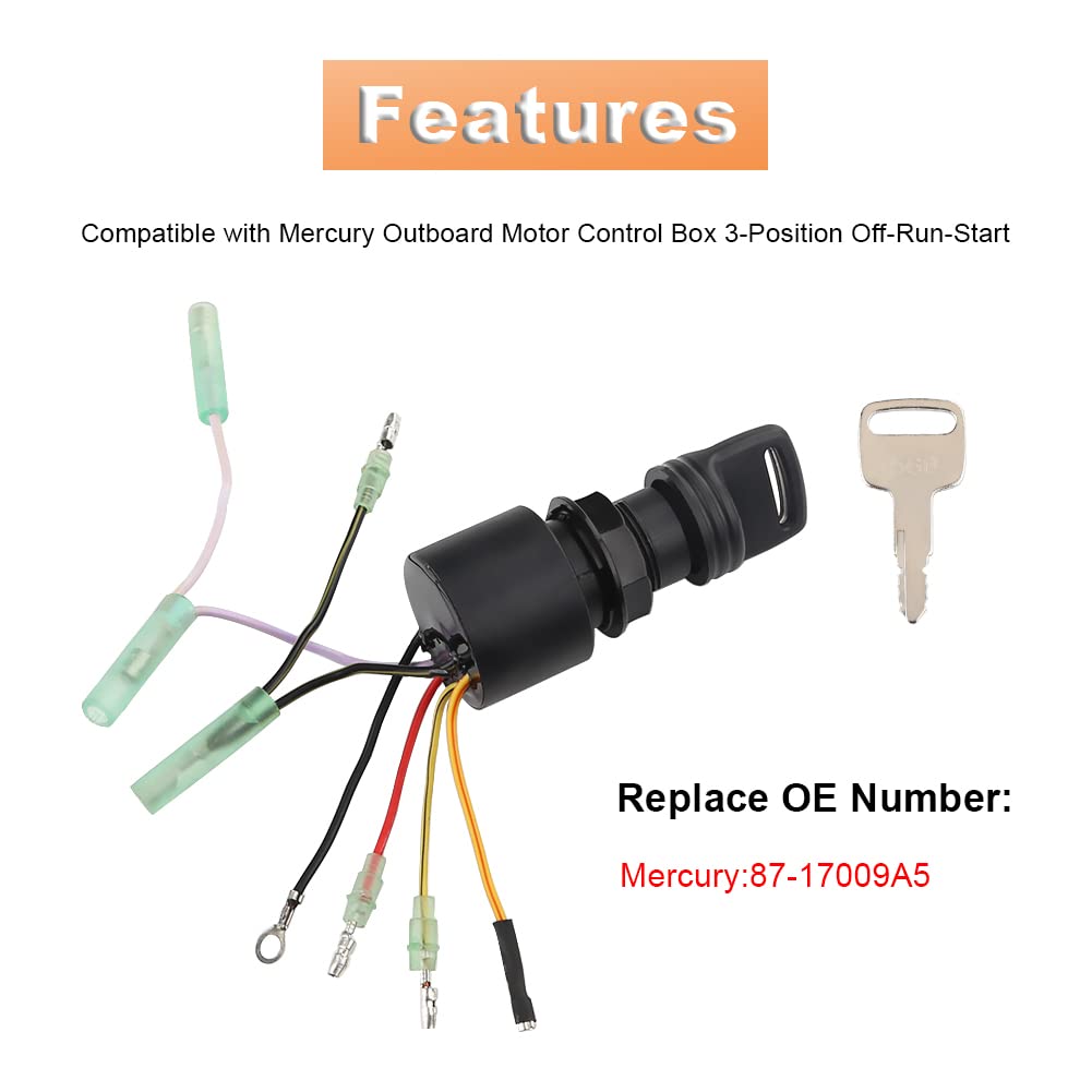 WMPHE Boat Ignition Switch with Key Push Choke Compatible with Mercury Mariner Outboard Motor Control Box 3 Position 6 Wire Conn
