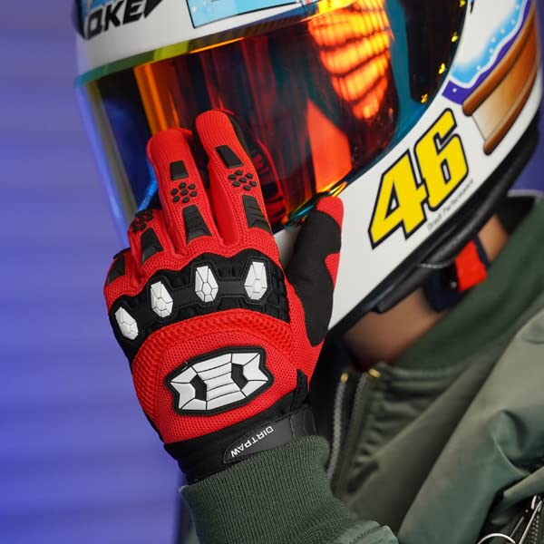 Seibertron Youth MX ATV MTB Racing Gloves - Full Finger Touchscreen, Size M, Red