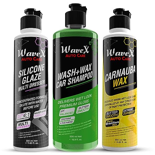 Wavex Wash Wax Car Shampoo, Carnauba Wax Car Body Polish And Silicone Glaze For Plastic, Leather, Vinyl, Rubber Parts (Complete 
