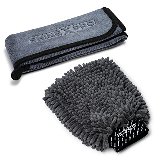 Shinexpro Microfiber Car Cleaning Cloth And Wash Mitt Kit  Includes Og Soft 500 Gsm Extra Large (35X75 Cm) Microfiber Cloth For