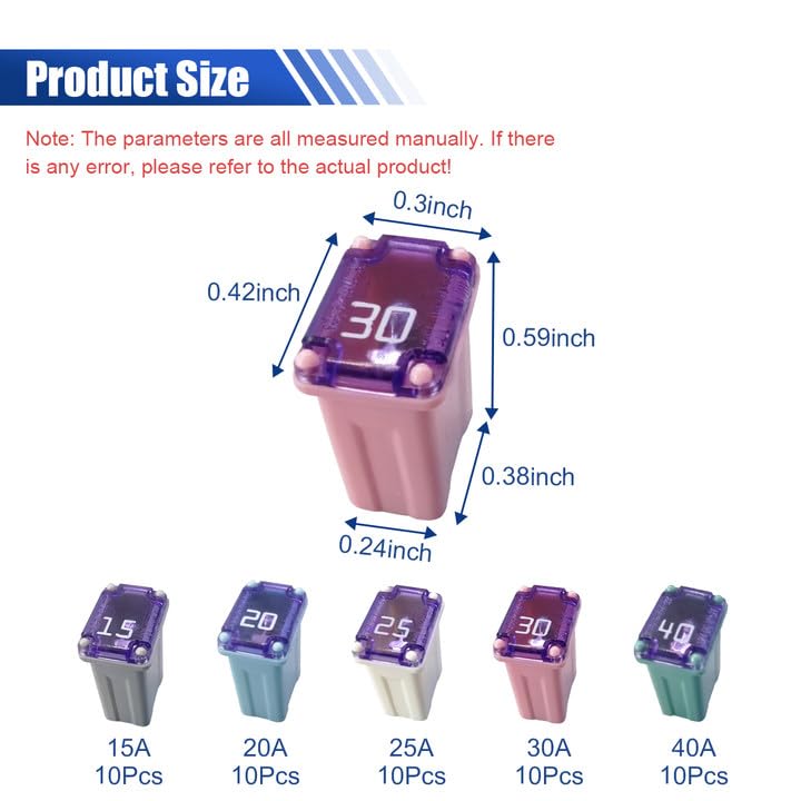 smilfuy 30A Car Micro Cartridge Fuses, Colorful Slow Blow FMM Mcase Type, 10PCS Automotive Low Profile Mini Jcase Fuse for Cars, Trucks, SUVs