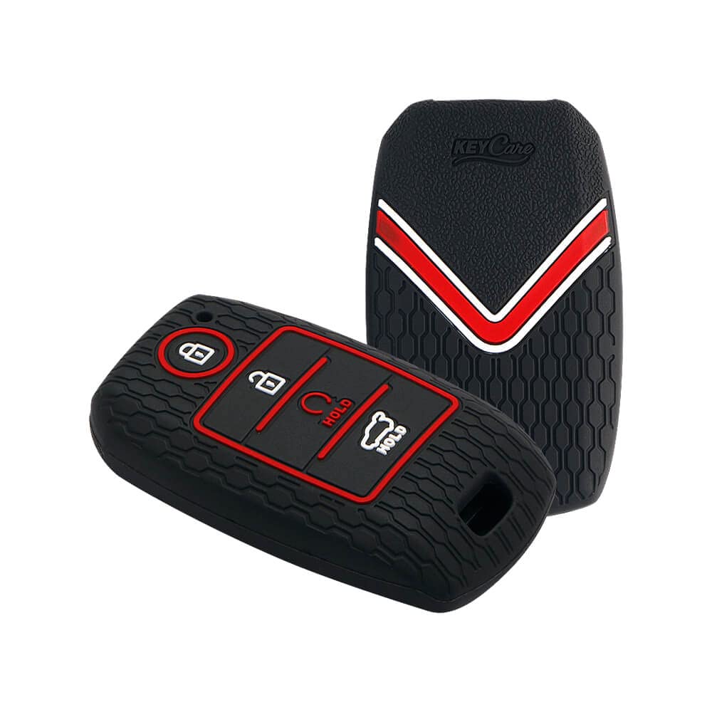 Keycare Silicone Key Cover Compatible for Kia Seltos, Sonet, Carens, Seltos Xline 4 Button Smart Key (Black)