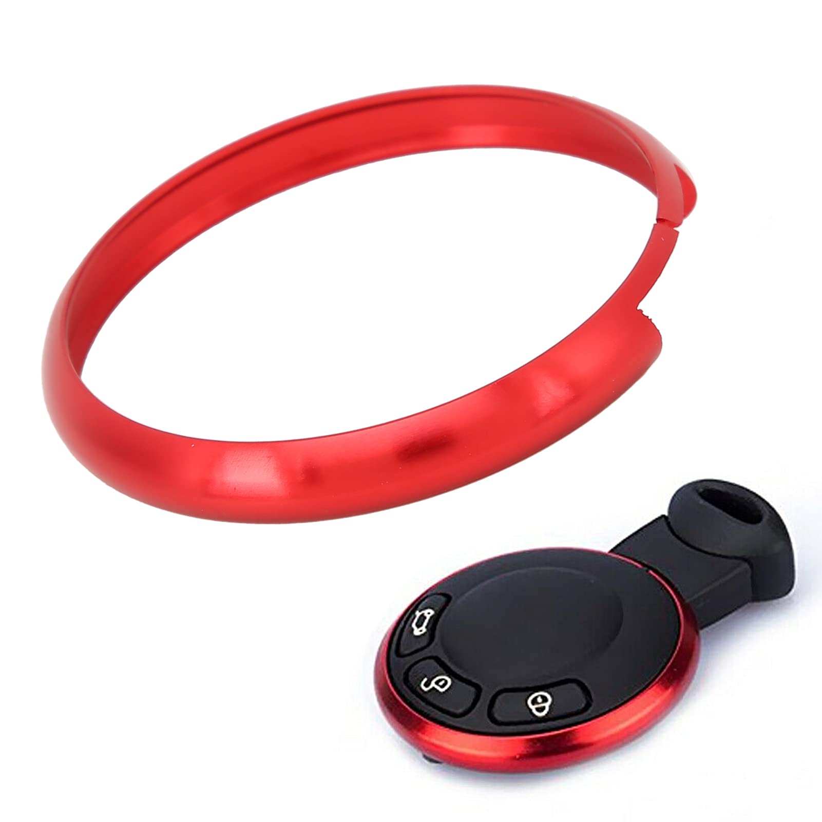 Key Fob Cover Aluminum Smart Key Fob Rim Trim Cover Replacement For Mini R55 R56 R57 R58 R59 R60(Pink) (Red)