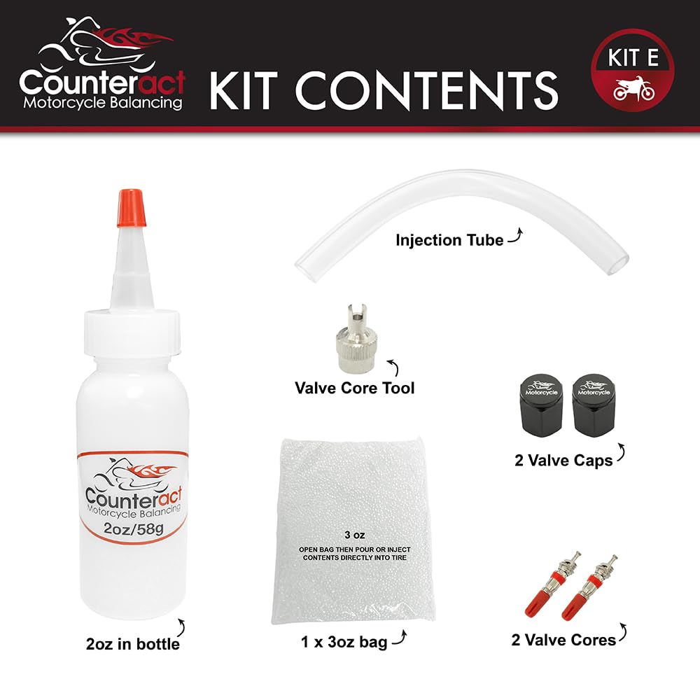 Counteract Kit-E Motorcycle Do It Yourself Tire/Wheel Balancing Beads Kit - (1) 2Oz (1) 3Oz Diy Bead Bags, (2) Valve Caps And Co
