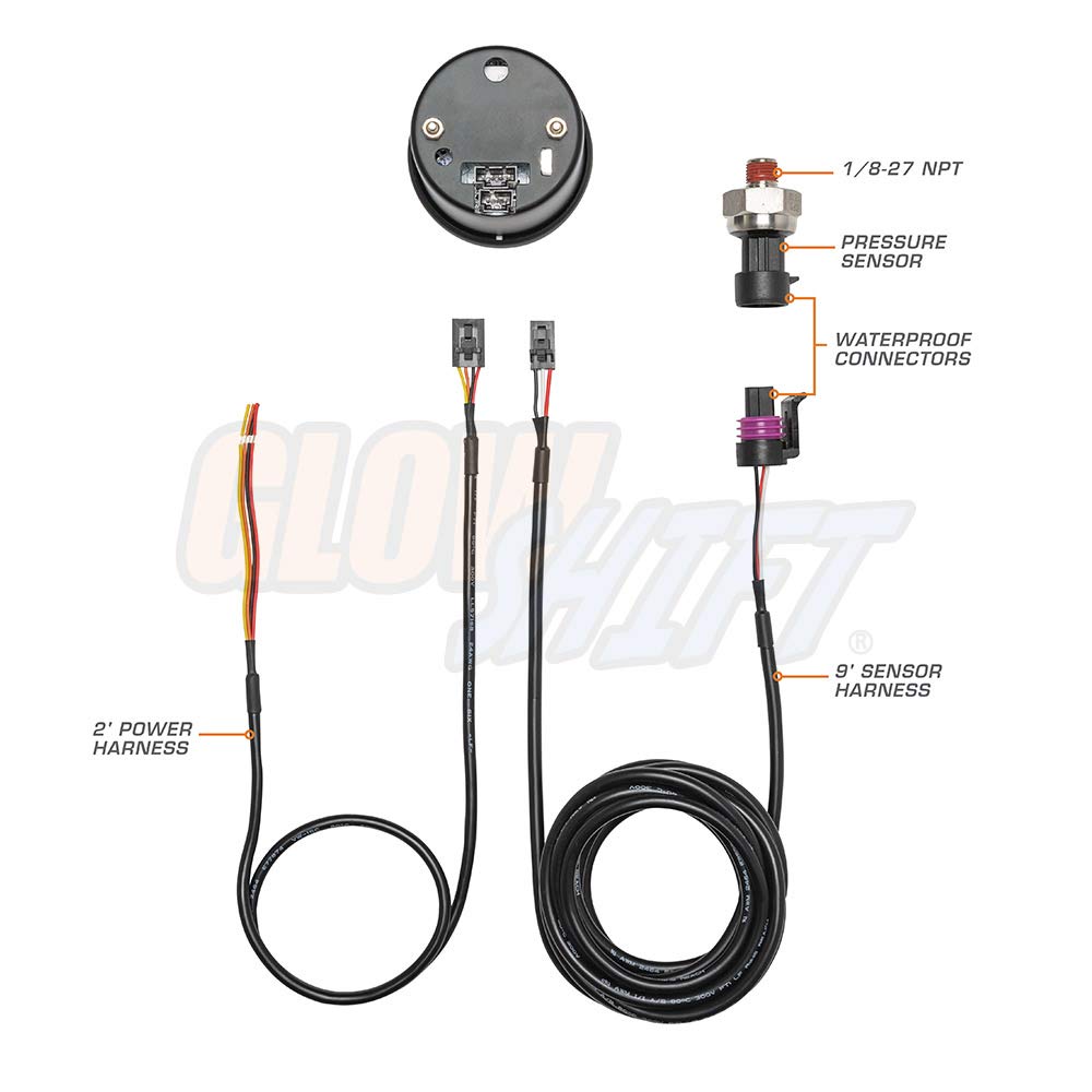 Glowshift 10 Color Digital 200 Psi Air Pressure Gauge Kit - Includes Electronic Sensor - Multi-Color Led Display - Tinted Lens -