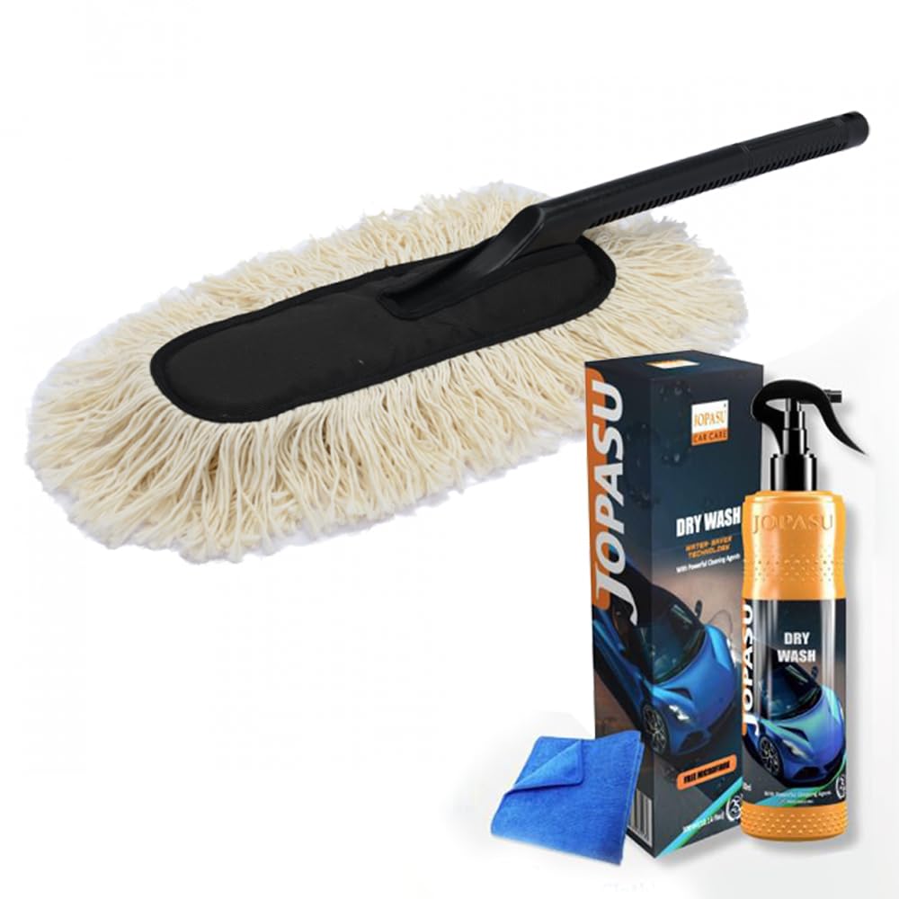 Jopasu Car Duster Brush With Dry Wash Combo Pack For Waterless Car Care Cleaning & Dusting, Scratch Proof & EcoFriendly Combo