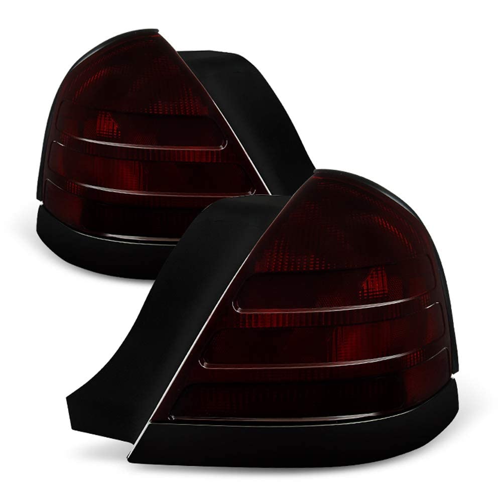 Acanii - For Red Smoke 1999-2011 Ford Crown Victoria W/ 2 Bulb Socket Tail Lights Brake Lamps