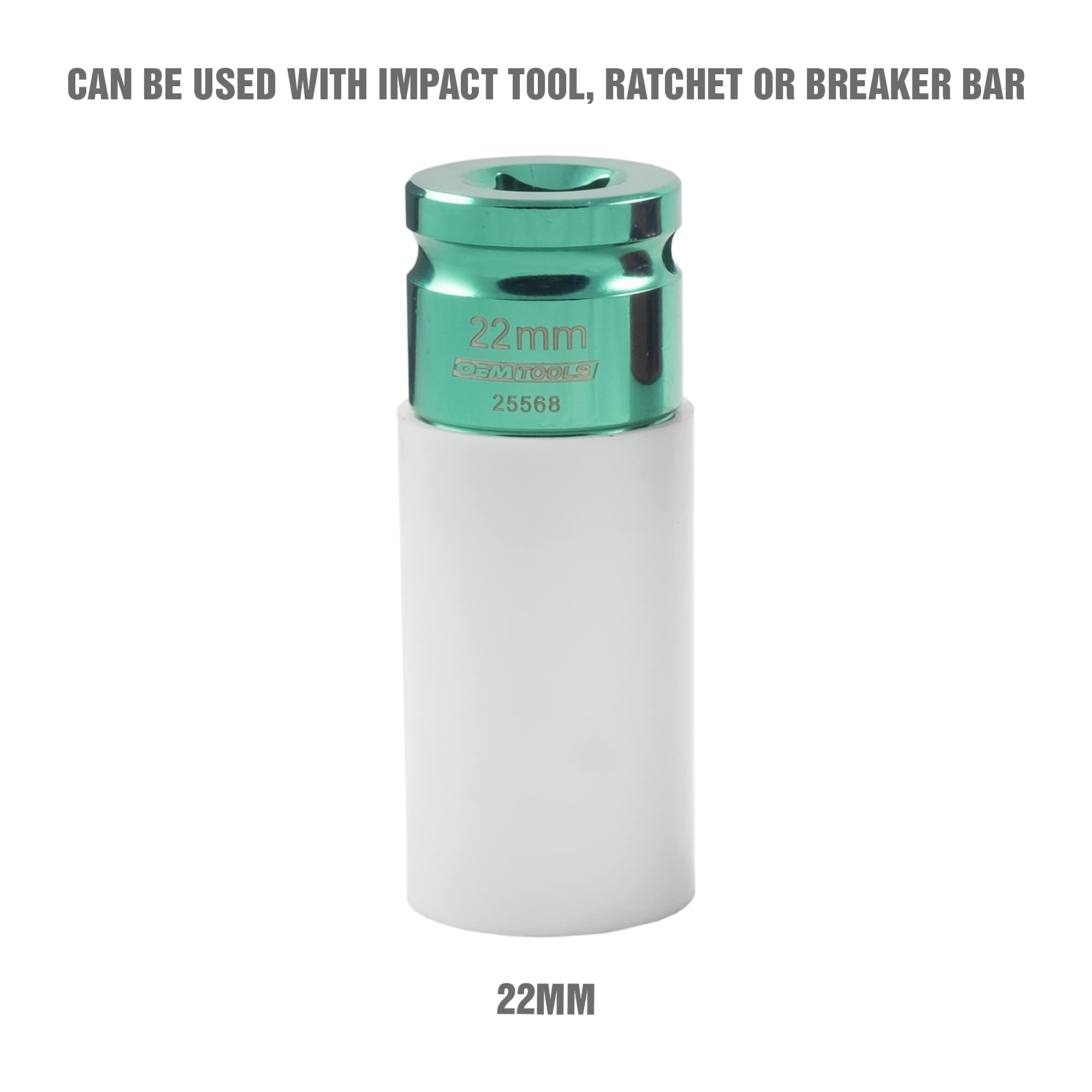 Oemtools 25568 1/2 Inch Drive 22Mm Non-Marring Lug Nut Socket, Protects Lug Nuts From Damage, Color-Coded And Clearly Marked Tir