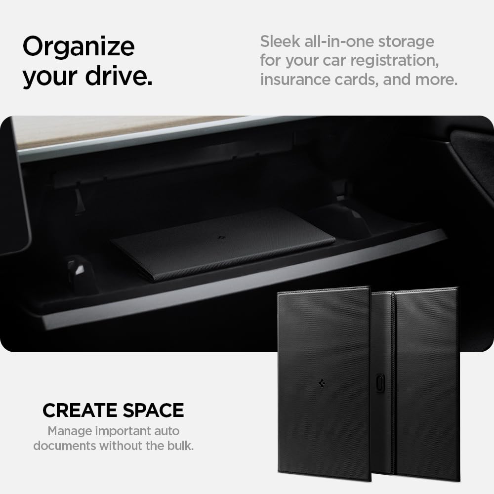 Spigen Car Registration And Insurance Card Holder Premium Velo Vegan Leather Designed For New Tesla Model Y 2025 Refresh & 3/Y/S