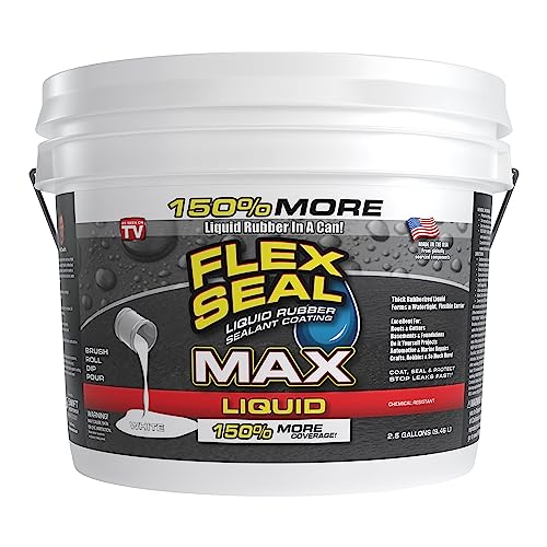 Flex Seal Liquid MAX Liquid Rubber Coating Sealant, 2.5 Gallon, White, Waterproof & Flexible, Model LFSMAXWHT02