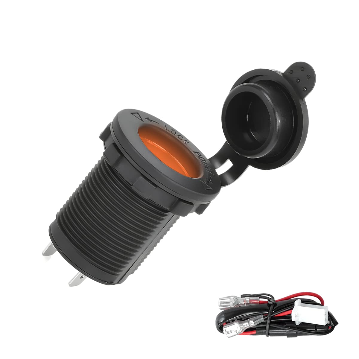 8sanlione 12V/24V Waterproof Car Cigarette Lighter Socket - Dustproof Power Outlet for Automotive, Boat, Motorcycle, ATV, RV, Truck (Orange)
