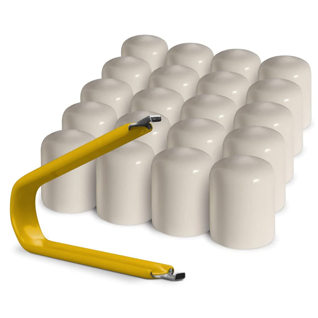 Colorlugs Vinyl Lug Nut Cover | White | Flexible Fit Wheel Lug Nut Cap | Fits 21-23 Mm | Pack Of 25 | Includes Deluxe Extractor