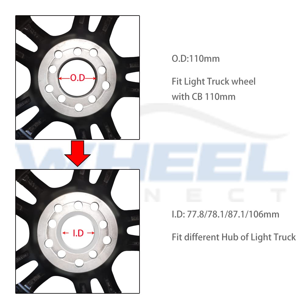 Wheel Connect Hub Centric Rings,110 To 77.8, Set Of 4, Aluminium Alloy Hubrings, O.D:110Mm I.D 77.8Mm. A