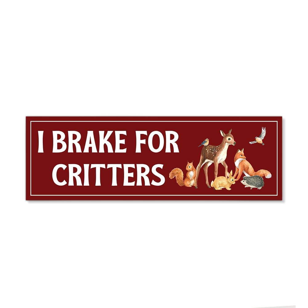 JMYROG I Brake for Critters Red Car Bumper Magnet Sticker, Funny Animal Lover Waterproof Car Magnets for Bumper Fridge Locker, P