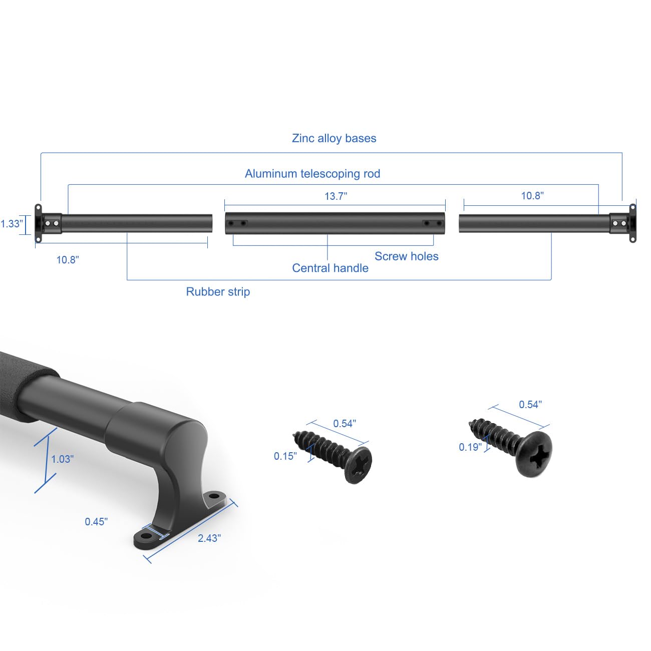 Safoner RV Screen Door Handle Grab Bar - Adjustable Black Metal & Plastic, Universal Fit 21.5" to 32", Durable Trailer Accessory