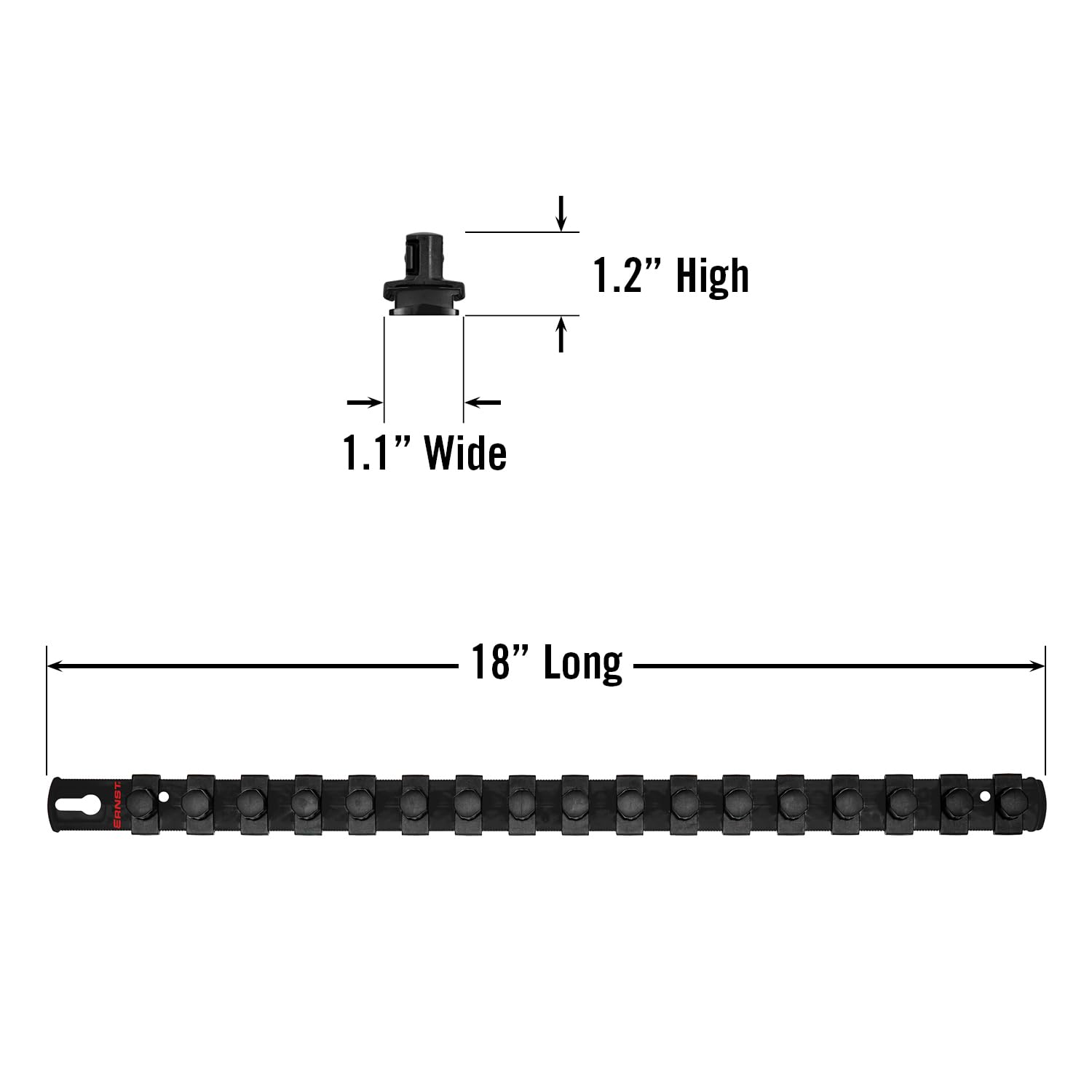 Ernst Manufacturing 18-Inch Socket Organizer with 17 1/2-Inch Twist Lock Clips, Black (8422-Black-1/2)