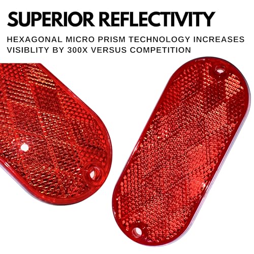 [All Star Truck Parts] Oval Reflectors Red/Amber Self Adhesive Or Drill Mount Quick Mount Sae 13 Dot (Red, 2)
