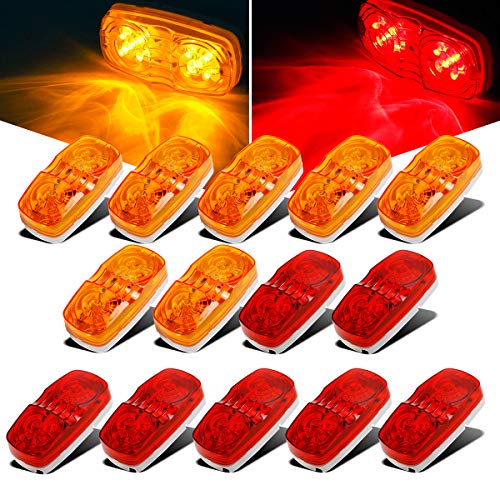Partsam 14X Trailer Rv Marker Led Light Double Bullseye 10 Diodes Clearance Light Red/Amber, 4X2 Tiger Eye/Double Bubble 12V Rec