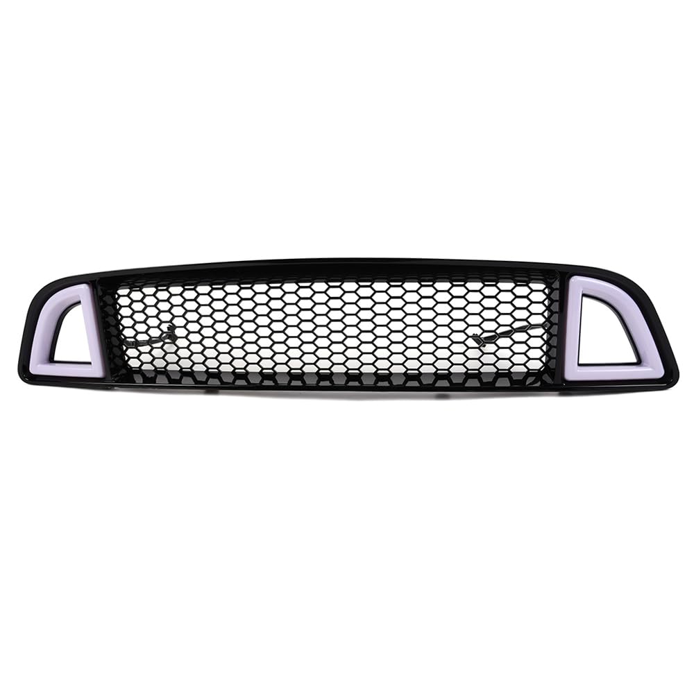 G-PLUS Front Bumper Upper Grill W/DRL LED Yellow Turn Signal Clear Lens, Compatible with Ford Mustang 2013-2014 (Except Shelby) 