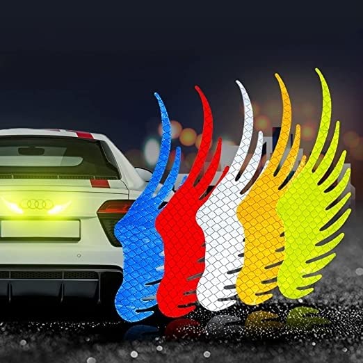JAINFAM (Red  2 Pcs) Safety Warning Reflective Car Sticker Angel Wings Reflective Warning Sign Funny Bike Decal Sticker Motorbi