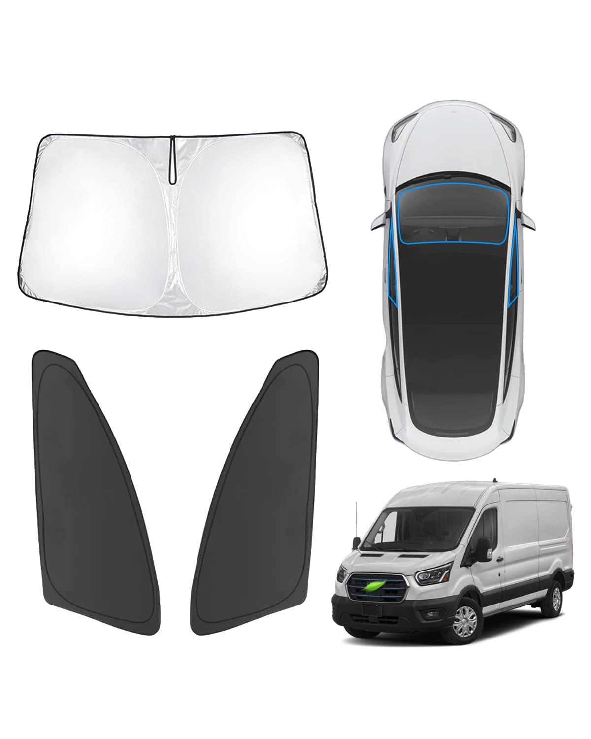Karltys 3Pcs Windshield Sun Shade For 2022-2025 Ford E-Transit Cargo Van Accessories, 210T Thickened Front And Side Window Sunsh