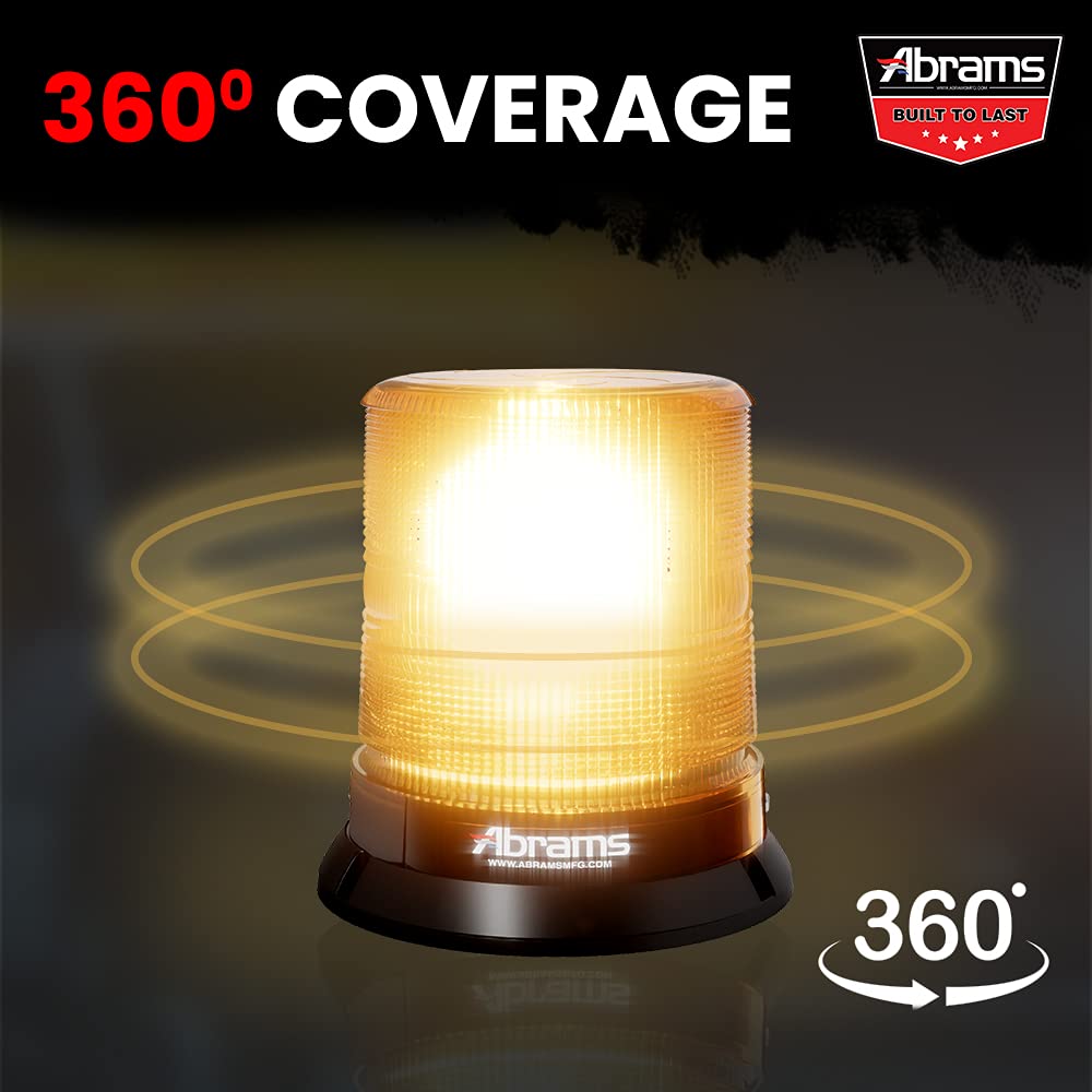 Abrams Sae Class-1 Stareye 7'' Inch Dome 12 Led Magnet/Permanent Mount Construction Vehicle Warning Strobe Beacon Light - Amber