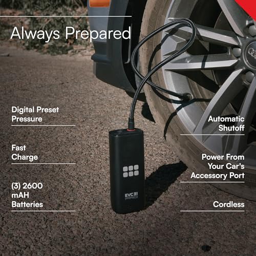 VIAIR EVC31 PRO Portable Air Compressor - Rechargeable, Dual Power, LED Gauge - Black/Gray, Ideal for SUVs, Trucks, Cars, Motorcycles, E-bikes