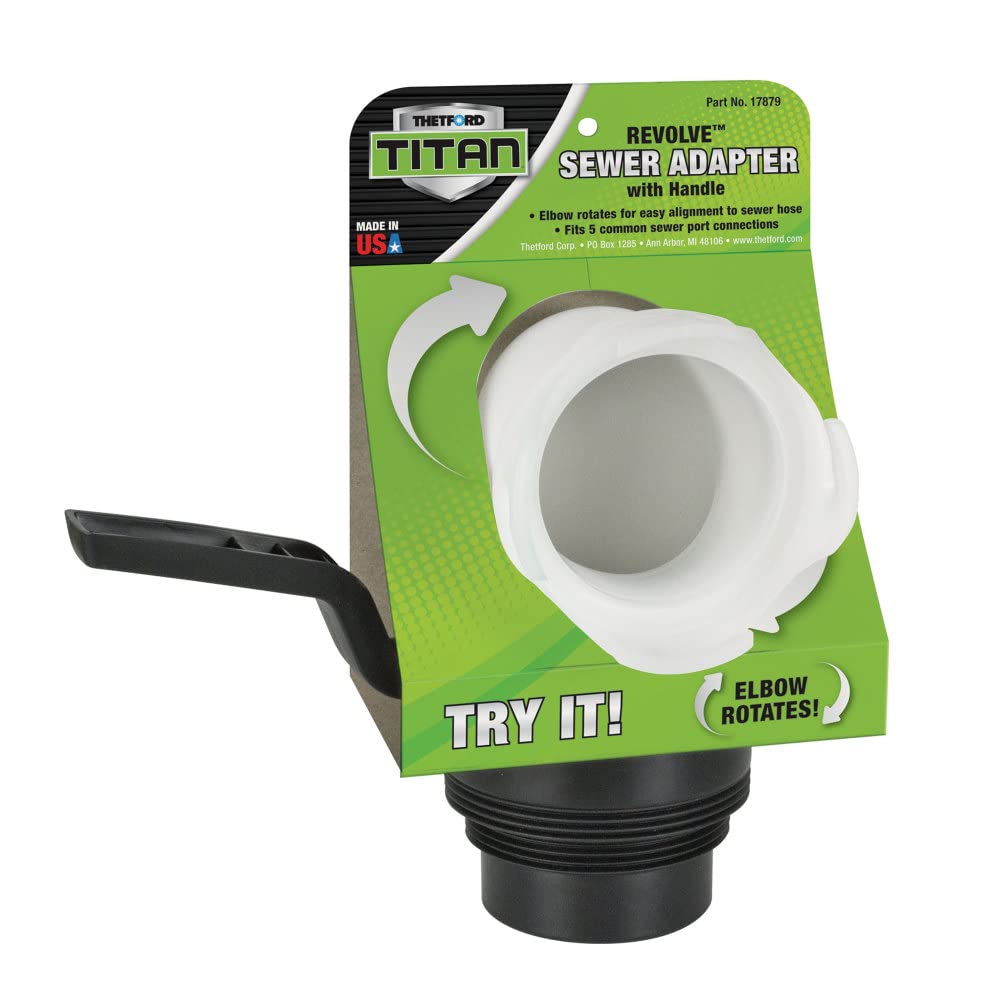 Thetford Titan Revolve RV Sewer Hose Adapter with Handle, Model 17879, Universal Fit for Dump Stations