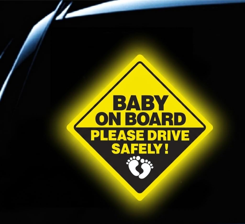Baby On Board Car Sticker,15 Cms Bigflag, Yellow And Black Diamond Shape, Please Drive Safely Sign With Baby Footprint, Diy, Wat