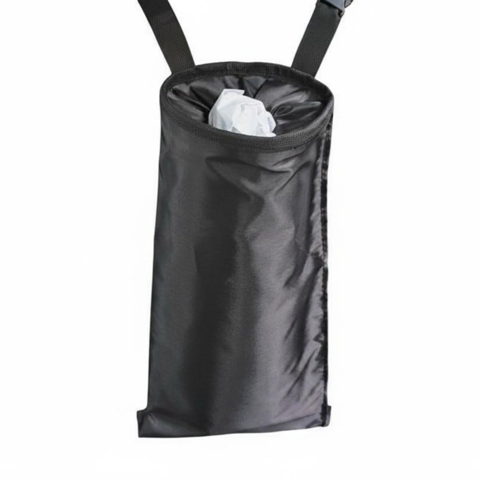 HEAVENGLOW SoftSided Hanging Car Trash Bag ABS Foldable Car Trash Pouch Black Vehicle Storage Cylindrical, 210D Regular Strap M