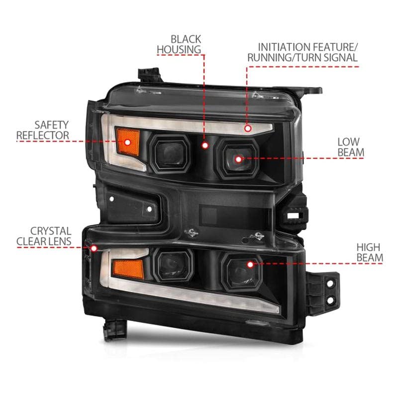 Anzo Usa Anzo - 19-22 Chevrolet Silverado 1500 Led Proj Hl W/Lgt Bar Swbk Seq. Blk W/In. Light - Passenger Side (111566-R)