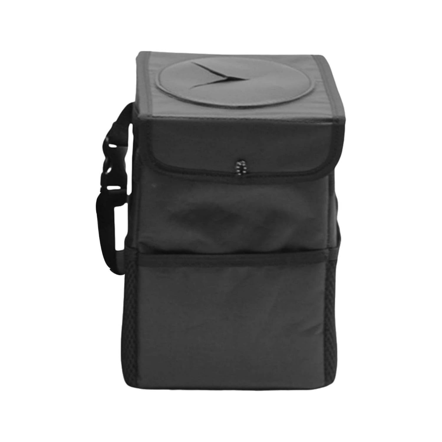 SNAPPSY Oxford Cloth SeatBack Trash Bin Waterproof Foldable Car Trash Bin Mesh Side Pockets Waste Basket Covered Top, S