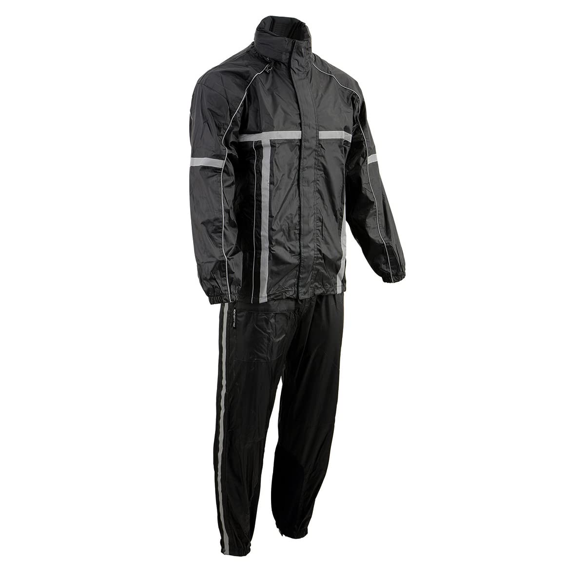 Milwaukee Leather MPM9510 Mens Black Water-Resistant Motorcycle Rain Suit with Hi Vis Reflective Tape - Medium